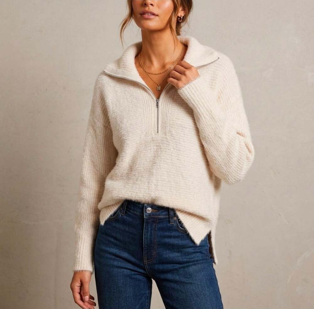Melissa Nepton Womens Medium Turtleneck Sweater Oversized Cream Soft Cozy Casual